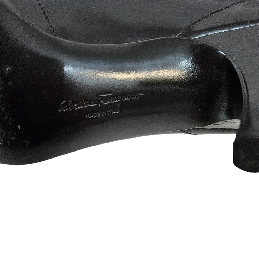 Ferragamo Black Leather Open Toed Heels